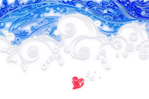 Coração Vermelho Nuvens Céu Azul — Fotografia de Stock