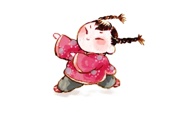 Chica Dibujos Animados Ropa Tradicional China —  Fotos de Stock