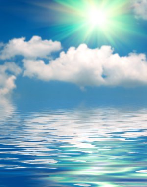 Yüzey su dalgalanma ve yumuşak gökyüzü ve bulutlar backg yansıması