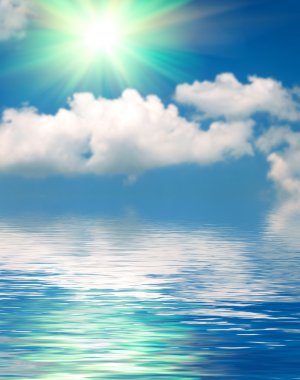 Yüzey su dalgalanma ve yumuşak gökyüzü ve bulutlar backg yansıması