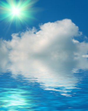 Yüzey su dalgalanma ve yumuşak gökyüzü ve bulutlar backg yansıması