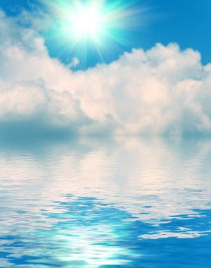 Yüzey su dalgalanma ve yumuşak gökyüzü ve bulutlar backg yansıması