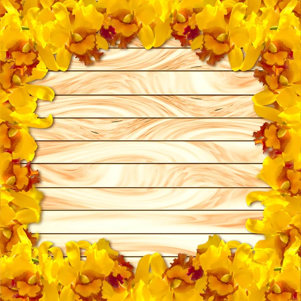 架上木板背景的黄色兰花 — 图库照片