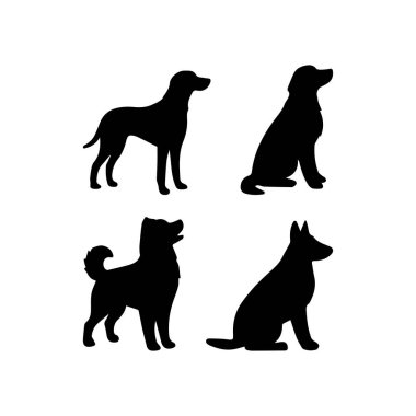 Basit köpek silueti izole edilmiş simge seti. Hayvan logosu şablonu. Şirin köpek tabelaları koleksiyonu.