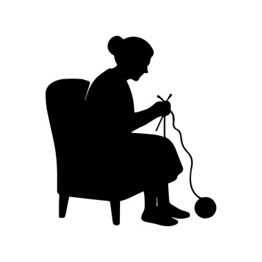 Basit soyut yaşlı kadın silueti, örgü hobisi simgesi. 