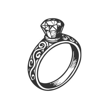 Evlilik yüzüğü ikon çizilmiş. Elle çizilmiş mücevher çizimi.