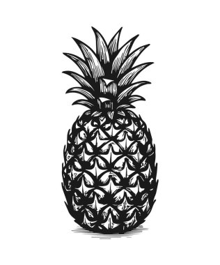 Basit el çizimi ananas simgesi, oymalı illüstrasyon.