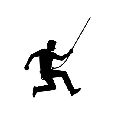 Adam siluetine tırmanan basit bir ip. Açık hava spor etkinliği simgesi.