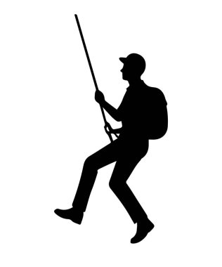 Adam siluetine tırmanan basit bir ip. Açık hava spor etkinliği simgesi.