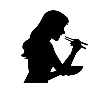 Kadın silueti yemek çubuklarıyla, basit kesme simgesi.