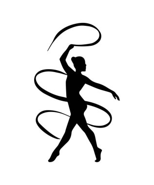 Ritmik jimnastikçi kurdele siluetiyle performans sergiliyor