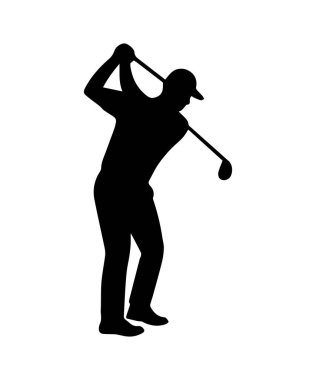 Golf sopası ve silüeti olan golf oyuncusu golf topuna vurmaya hazırlanıyor.