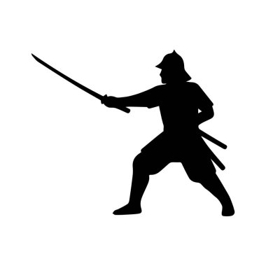 Beyaz katana silueti olan Japon samuray savaşçısı.