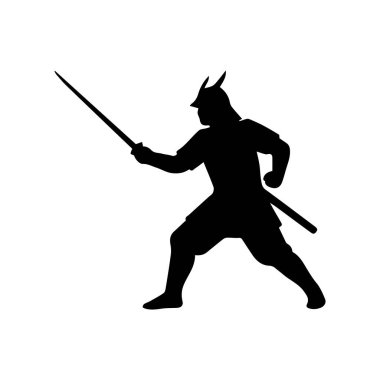 Beyaz katana kılıç siluetiyle Japon samuray savaşçısı.