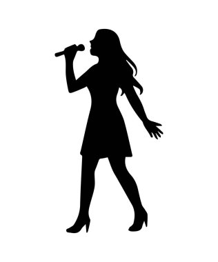 Kadın şarkıcı silueti sahnede, elinde bir mikrofonla