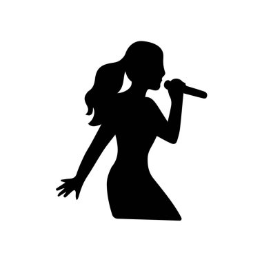 Kadın şarkıcı silueti sahnede, elinde bir mikrofonla