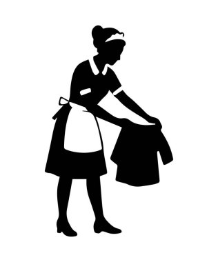 Çamaşır, temizlik ve hizmet işleri yapan hizmetçi silueti