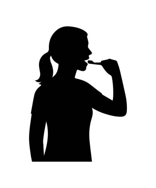 Kadın silueti diş fırçalama, günlük diş sağlığı ve kişisel bakım örnekleri