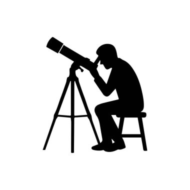 Astronomi teleskobu siluetiyle yıldızları gözlemleyen adam