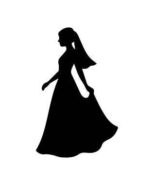 Duvağı olan zarif gelinlik silueti.