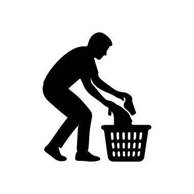 Çamaşır sepetiyle çamaşır yıkayan bir adam silueti