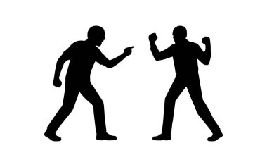 İki kızgın erkek silueti kavga ederken ya da tartışırken karşı karşıya gelir.