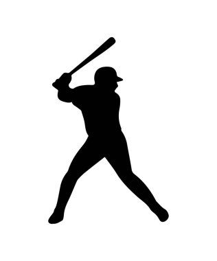 Beyzbol sopası silueti vuruş pozisyonunda duruyor, elinde bir sopa var.