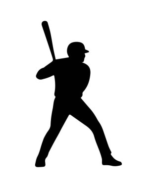 Beyzbol sopası silueti vuruş pozisyonunda duruyor, elinde bir sopa var.