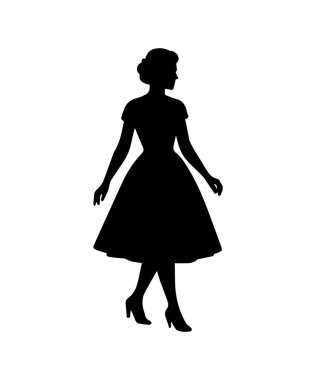 Kadın silueti, asrın ortalarında giyilen klasik giysiler ve zarafet sergiliyor.