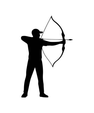 Archer silueti beyaz arkaplana ok çiziyor ve nişan alıyor