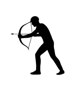 Archer silueti beyaz arkaplana ok çiziyor ve nişan alıyor