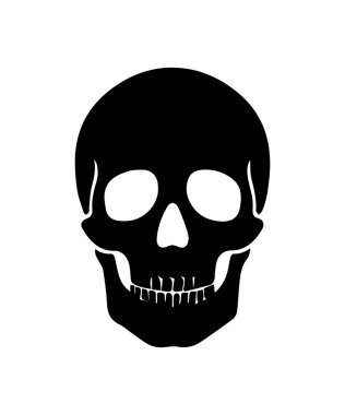 Beyaz arka planda insan kafatası silueti ölüm ve uyarıyı temsil ediyor.