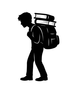 Sırt çantası ve kitap siluetiyle yürüyen öğrenci.