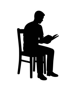 İnsan silueti bir kitap okuyor, eğitimi, bilgiyi ve öğrenmeyi temsil ediyor.