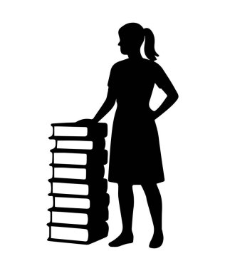 Bir yığın kitabı olan kadın silueti