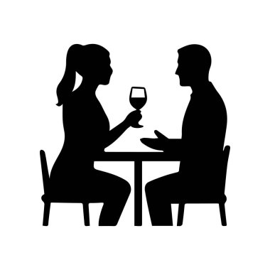 Kadın ve erkek oturmuş şarap silueti içerek sohbet ediyorlar.