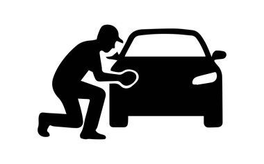 Bir siluet bir bez parçasıyla arabayı temizliyor, otomatik bakım gösteriyor