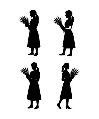 Kadın çiftçi silueti, tarımı ve hasatı temsil eden bir buğday demeti tutuyor.