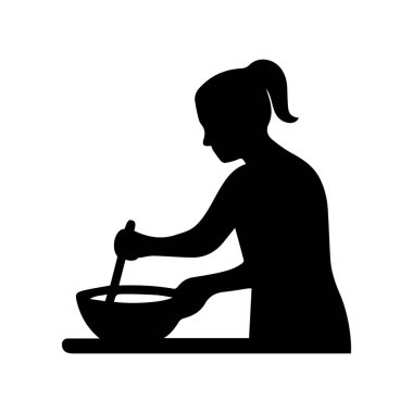 Aşçı silueti yemek hazırlıyor.