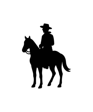 Kovboy klasik batı siluetinde ata biniyor.