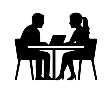 Silüet toplantısı sırasında dizüstü bilgisayarla işbirliği yapan iş adamları