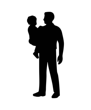 Baba kucağında çocuk, ebeveynlik, bakım ve aile sevgisini basit bir vektör olarak tasvir ediyor.