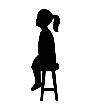 Sandalyede oturan küçük kız silueti, minimalist profil simgesi