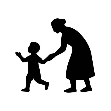 Çocuk silueti olan büyükanne ve büyükbaba birlikte yürüyorlar.