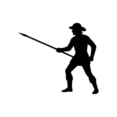 Bir ortaçağ mızrak dövüşçüsü silueti elinde mızrak, savaşa hazır.