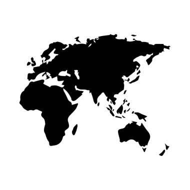 Dünyanın büyük kıtalarını siyah siluette gösteren dünya haritası