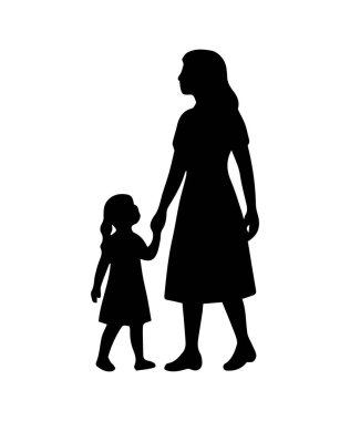 Bir kadın genç bir kızın yanında duruyor, ikisi de siluet içinde, el ele tutuşuyorlar. Gün boyunca açık bir alanda birlikte yürüyorlarmış gibi görünüyor. Güneş gölgelerini açıkça düşürüyor.