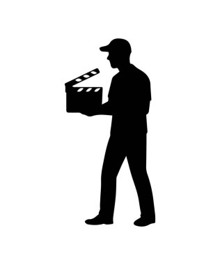 Erkek silueti elinde bir klapa, sinema endüstrisini ve film yapımcılığını simgeliyor.