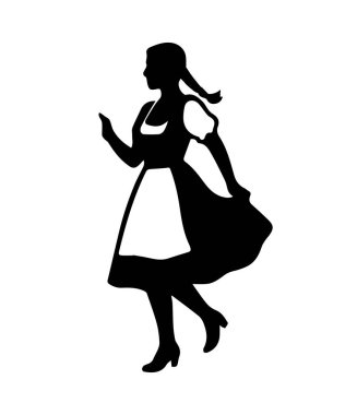 Geleneksel kostümlü Bavyeralı kadın halk dansı silueti yapıyor.