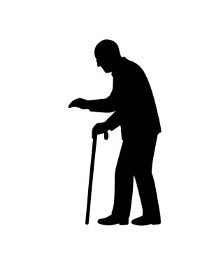 Yaşlı adam silueti bastonla yürüyor